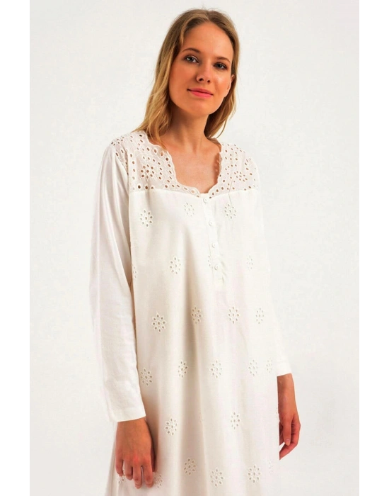 Kadın Ekru Lohusa Pamuklu Tesettür Gecelik 38110