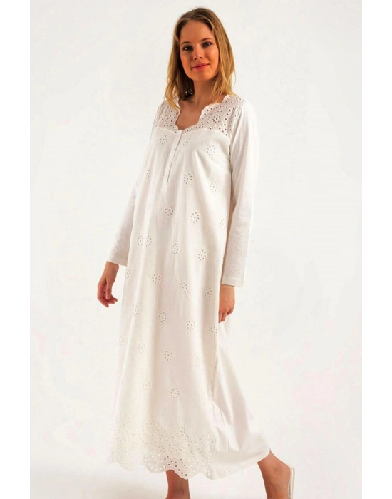 Kadın Ekru Lohusa Pamuklu Tesettür Gecelik 38110