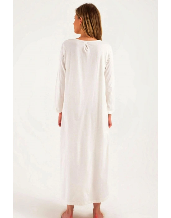 Kadın Ekru Lohusa Pamuklu Tesettür Gecelik 38110