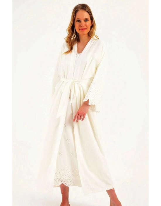 Kadın Ekru Lohusa Pamuklu Tesettür Sabahlık 48110