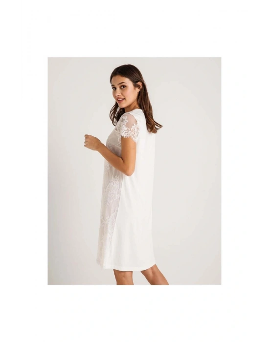 26414 Koton Dantelli Sabahlık Gecelik Takım - Ekru