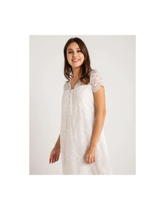 26414 Koton Dantelli Sabahlık Gecelik Takım - Ekru