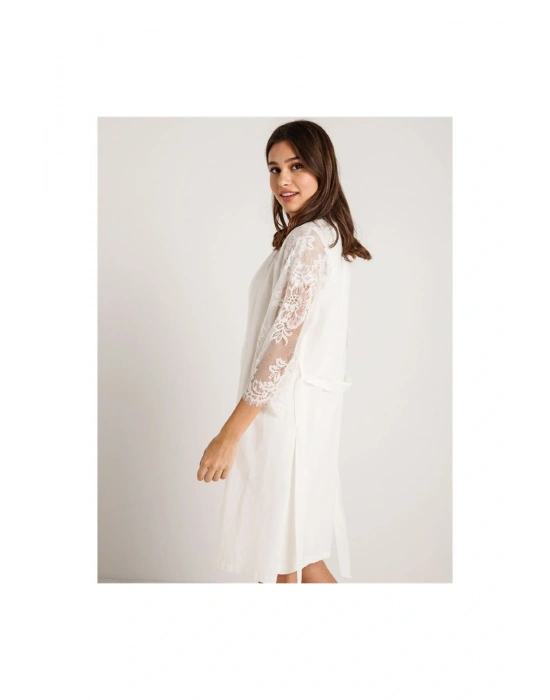 26414 Koton Dantelli Sabahlık Gecelik Takım - Ekru
