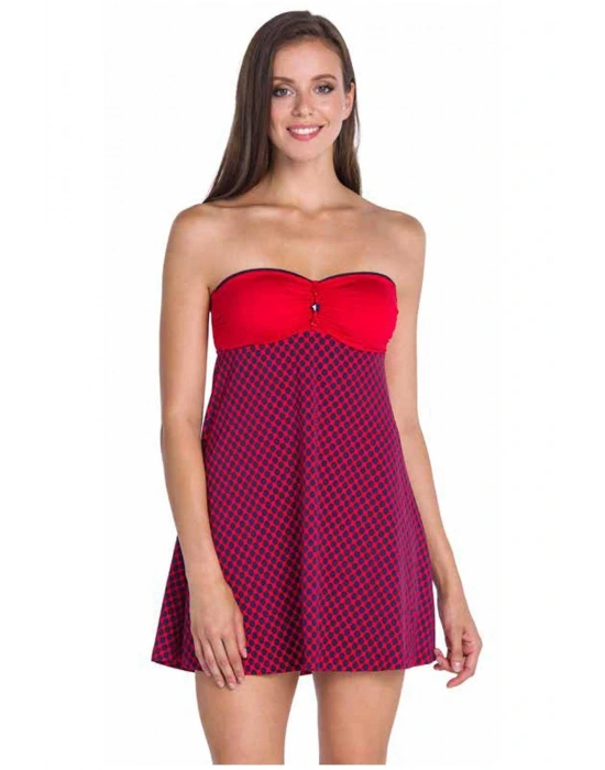 Kırmızı 19511My Straplez Elbiseli Mayo