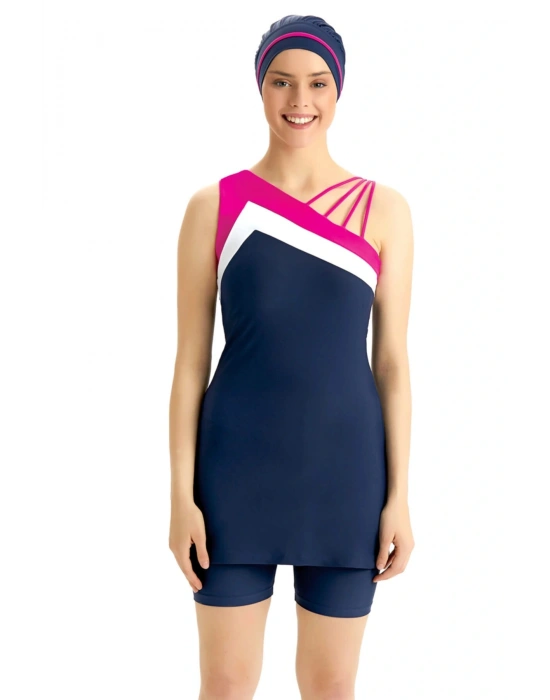 Yarı Kapalı Şortlu Mayo Kolsuz 3059 Koyu Lacivert