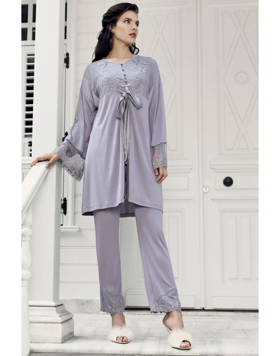 Kadın Lavanta 3lü Sabahlık Pijama Takım