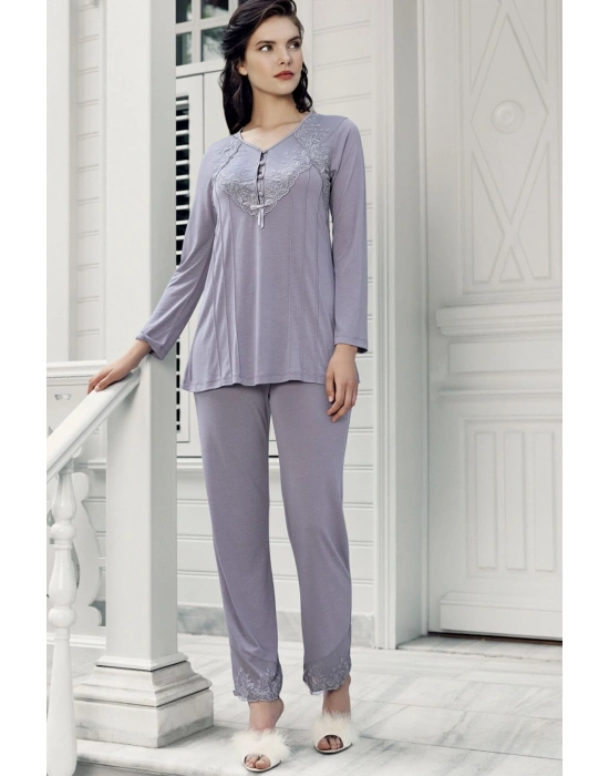Kadın Lavanta 3lü Sabahlık Pijama Takım