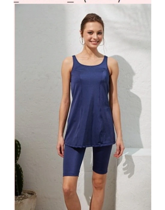 Kadın Lacivert Dubai Askılı Tesettür Tankini Takım