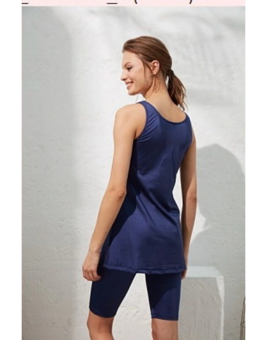 Kadın Lacivert Dubai Askılı Tesettür Tankini Takım