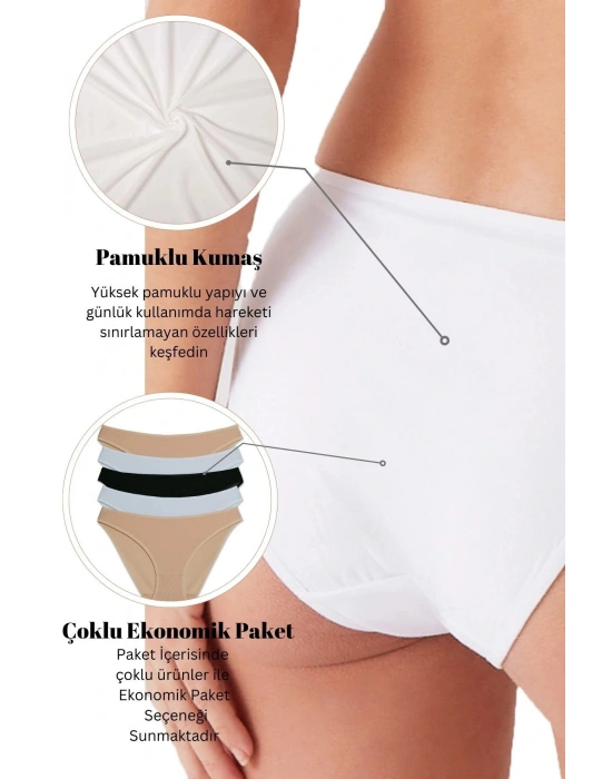 Kadın 5li Ekonomik Paket Siyah 2057 High Leg Classic Pamuklu Basic Külot