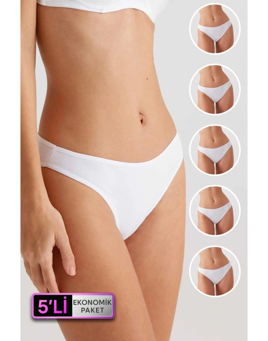 Kadın 5li Ekonomik Paket Beyaz 2057 High Leg Classic Pamuklu Basic Külot