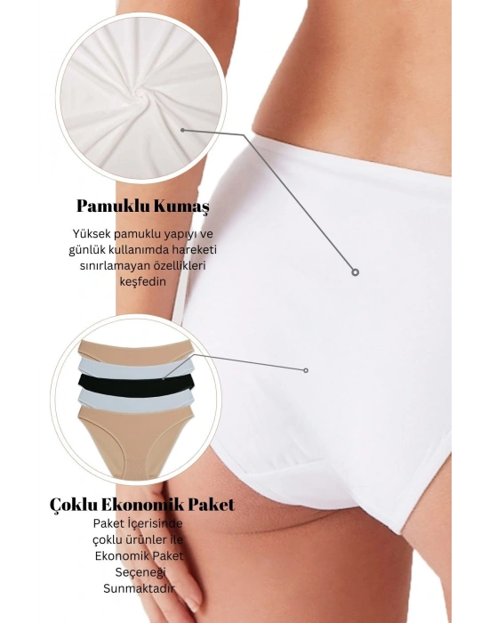 Kadın 5li Ekonomik Paket Beyaz 2057 High Leg Classic Pamuklu Basic Külot