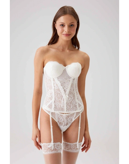 Kadın Ekru 4038 Princess Balenli Desteksiz Büstiyer Takımı