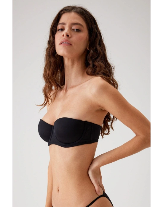 Kadın Siyah 6102 Versay Balenli Desteksiz Straplez Micro Sütyen (C CUP SEÇENEĞİYLE)