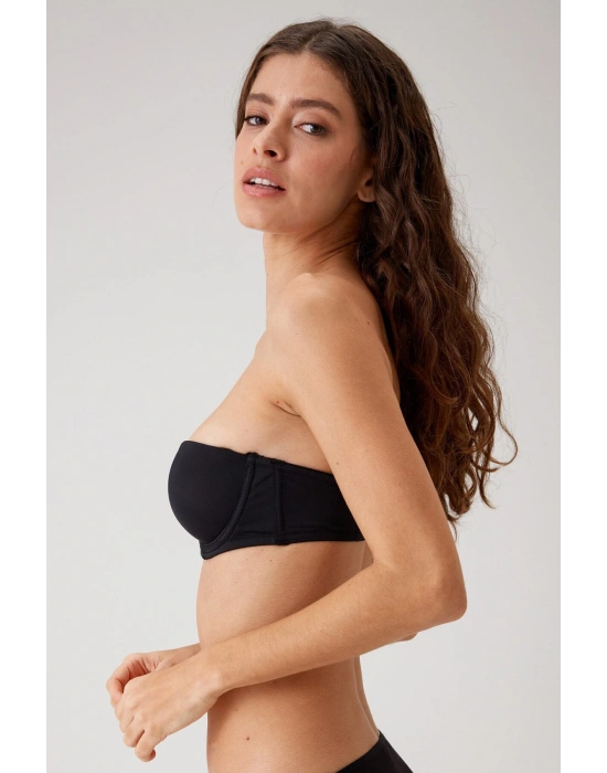 Kadın Siyah 6102 Versay Balenli Desteksiz Straplez Micro Sütyen (C CUP SEÇENEĞİYLE)