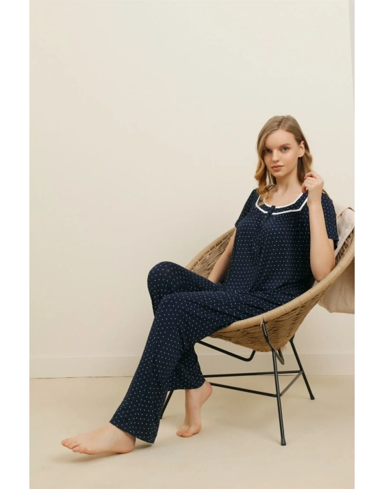 Kadın Siyah Desenli Pijama Takım 21aqu0021683