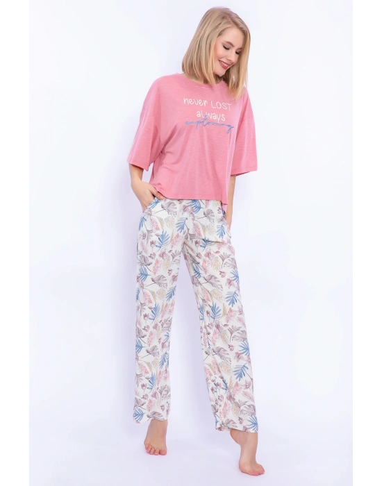 Never Lost Retro Pembe Bol Kesim Kadın Pijama Takımı