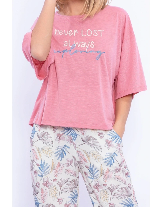 Never Lost Retro Pembe Bol Kesim Kadın Pijama Takımı