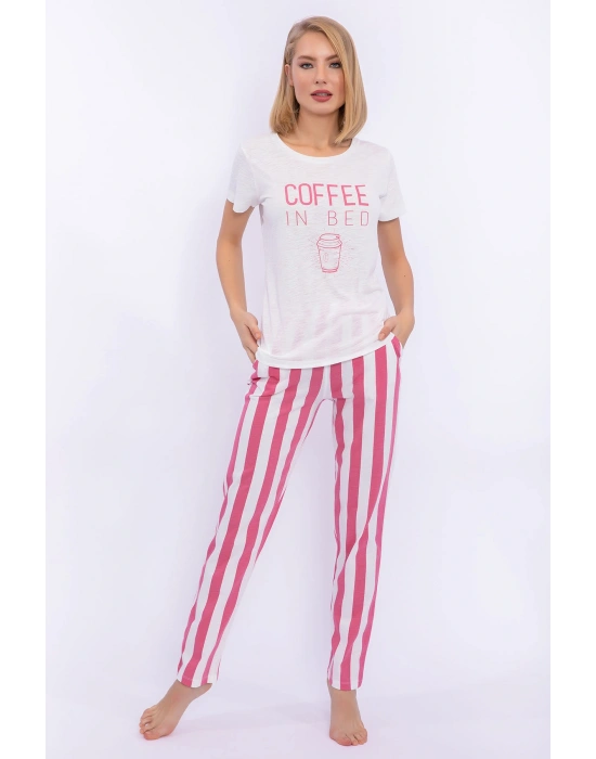Coffee In Bed Krem Slim Fit Kadın Pijama Takımı