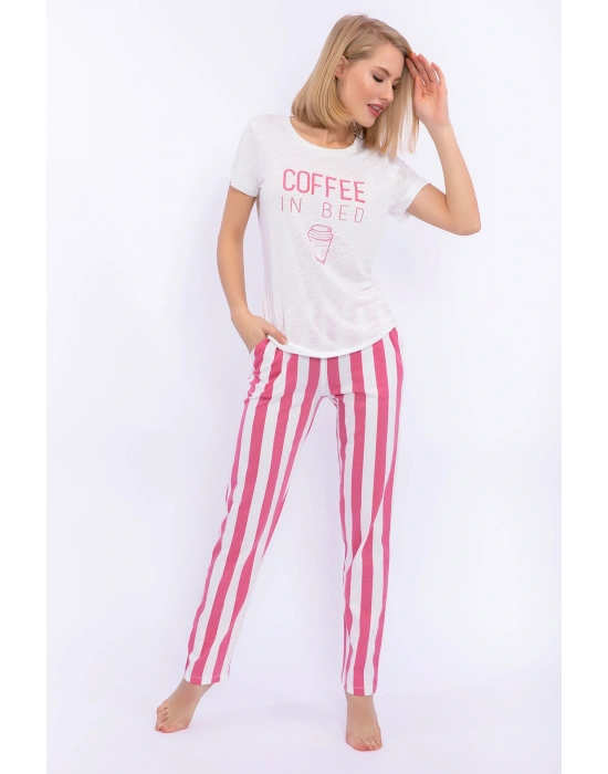 Coffee In Bed Krem Slim Fit Kadın Pijama Takımı
