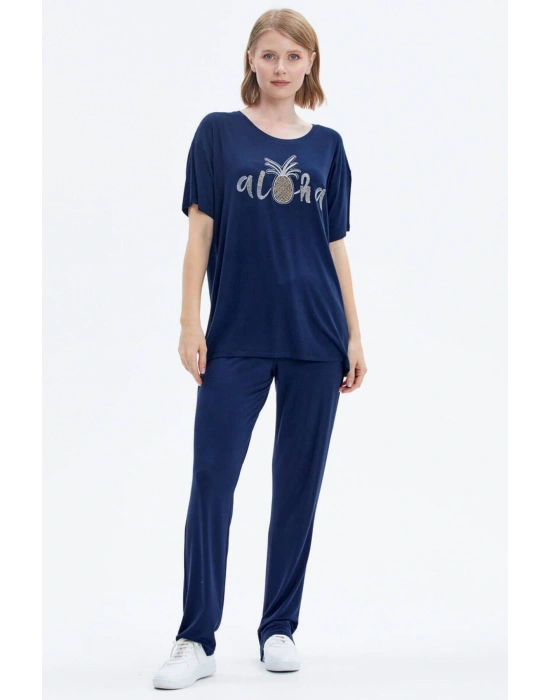 Nakış Detaylı Penye Takım - Lacivert