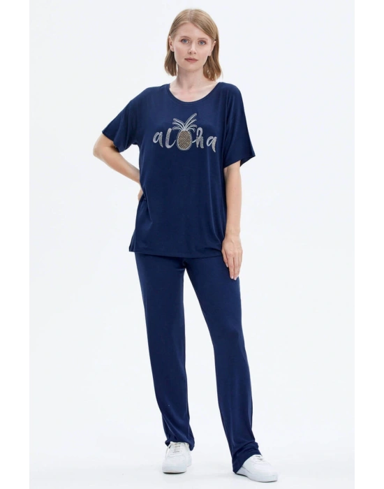 Nakış Detaylı Penye Takım - Lacivert