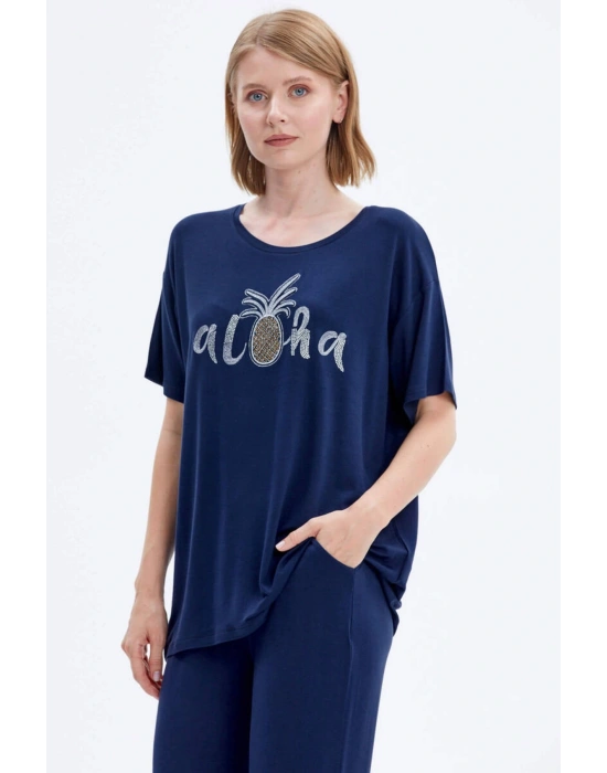 Nakış Detaylı Penye Takım - Lacivert