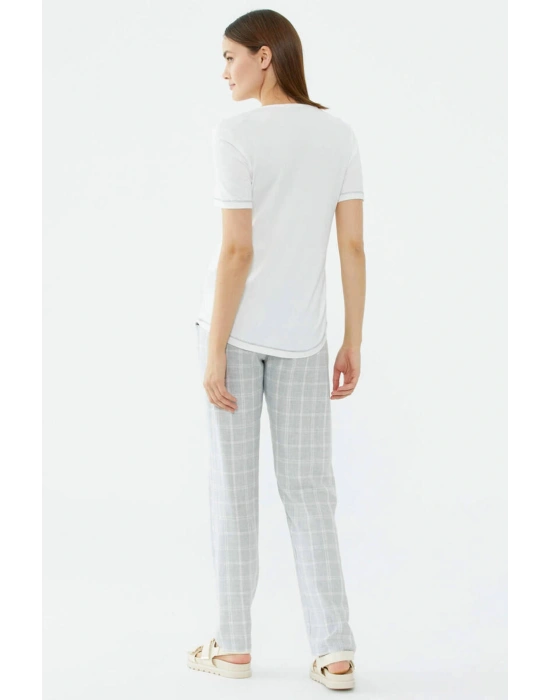 Ekose Desenli Takım - Ekru