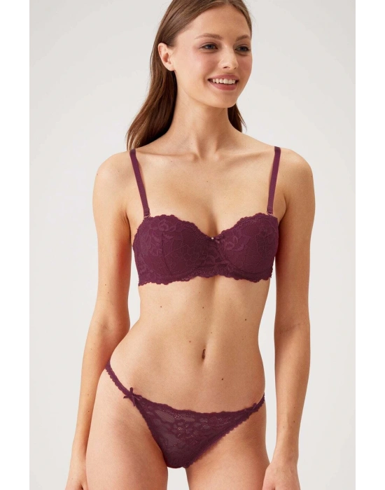 Mürdüm 4563 Pisa Destekli / Push - Up Dolgulu Straplez Dantelli Sütyen Takımı