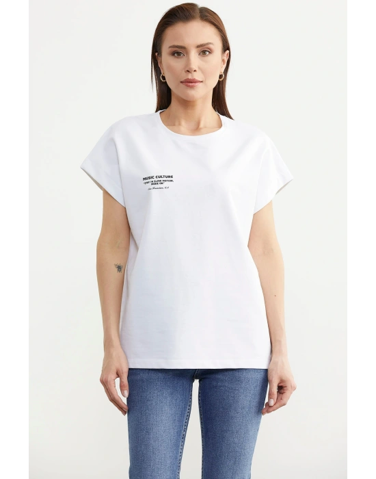 Oversize Kısa Kollu Tshirt - Beyaz