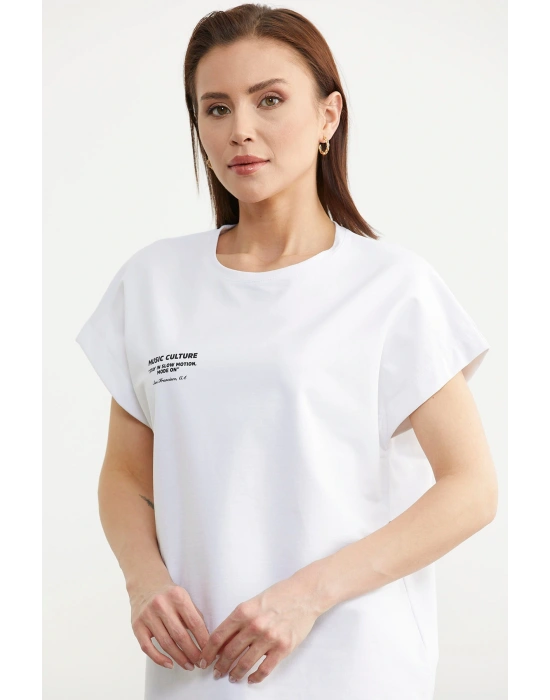 Oversize Kısa Kollu Tshirt - Beyaz
