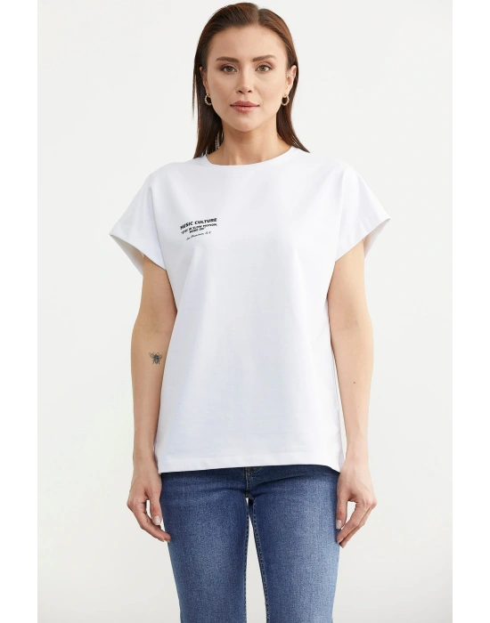 Oversize Kısa Kollu Tshirt - Beyaz