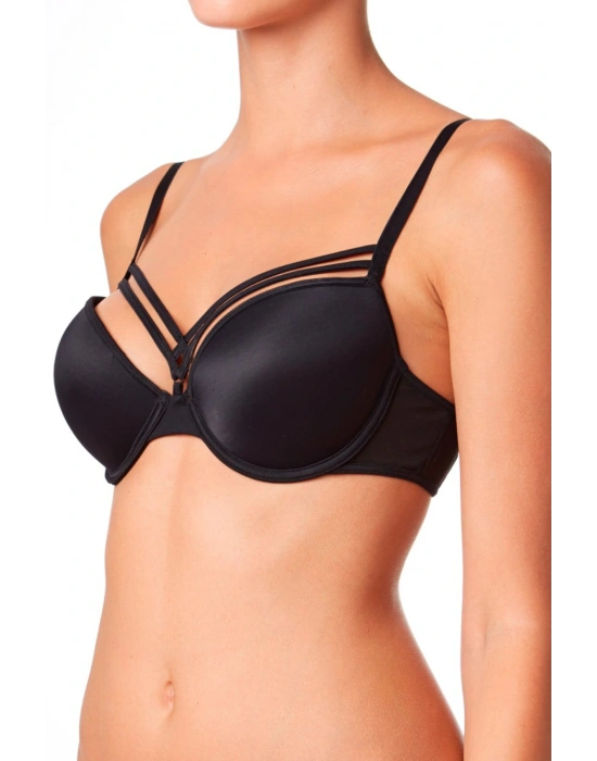 Kadın Siyah Balenli Kaplı Çarpraz Bantlı Sütyen 11-881