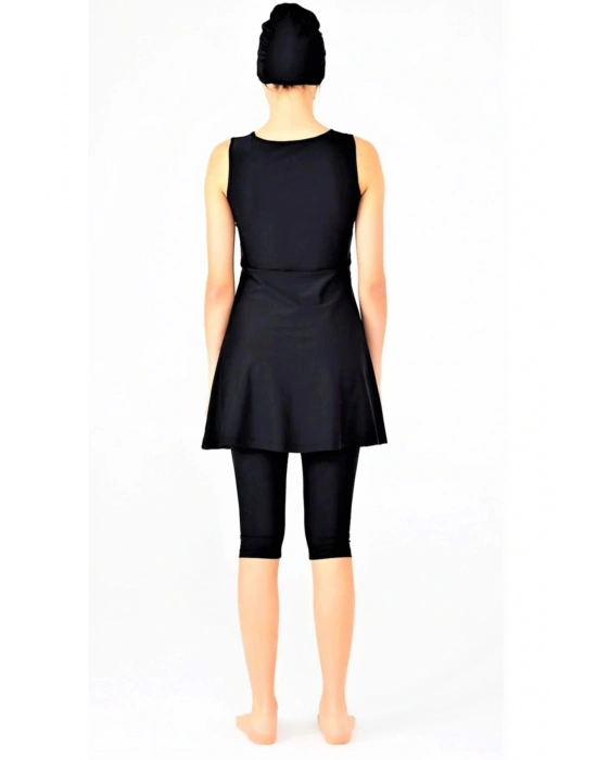 Kalın Askılı Kapri Taytlı Havuz Mayo Siyah