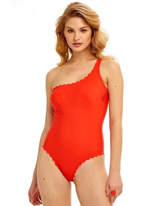 Lazer Kesim Turuncu Tek Omuz Mayo