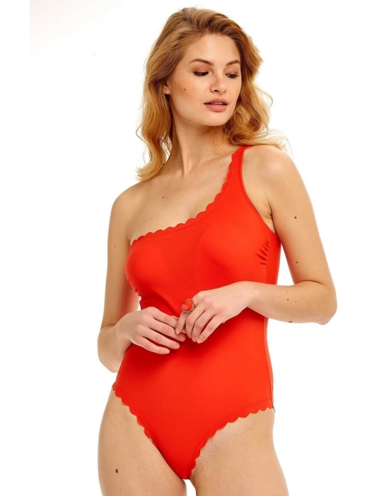 Lazer Kesim Turuncu Tek Omuz Mayo