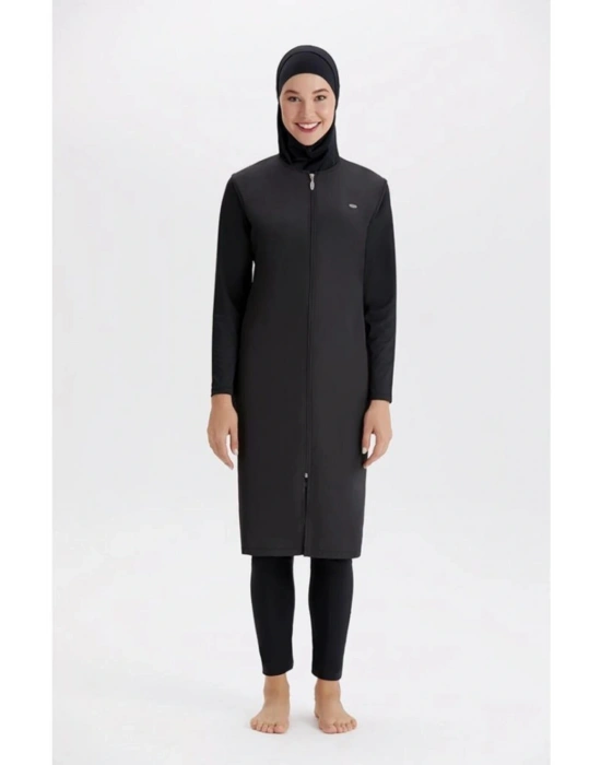 Kadın Siyah Tasarım Likralı Tam Kapalı Tesettür Mayo 1250