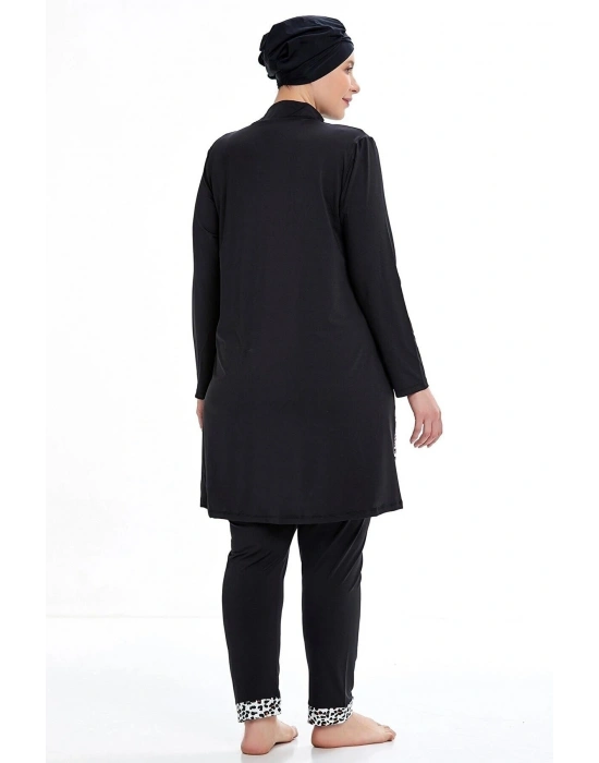 Siyah Likralı Tesettür Battal Beden Tam Kapalı Tesettür Mayo