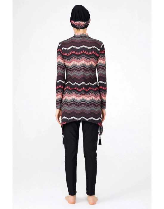 Çizgi Desenli Siyah Tesettür Mayo