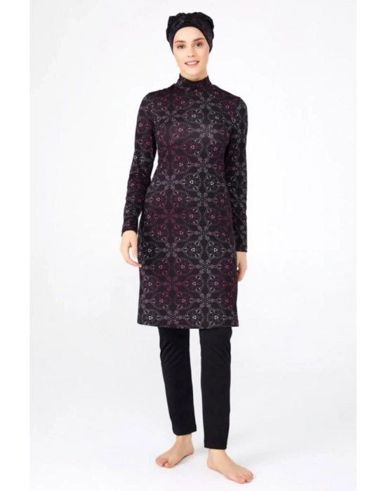 Kadın  Siyah Büyük Beden Lycralı Tesettür Mayo 0480