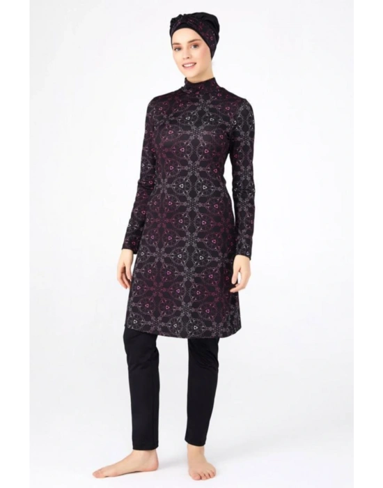 Kadın  Siyah Büyük Beden Lycralı Tesettür Mayo 0480