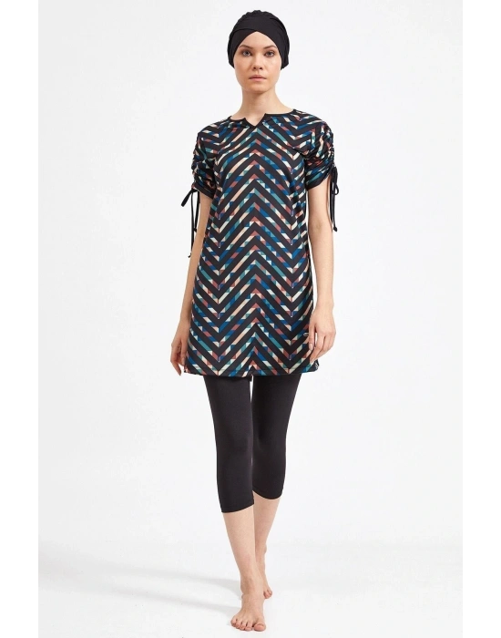 Kadın Yarı Kapalı Kısa Kol Siyah Tesettür Mayo 3410