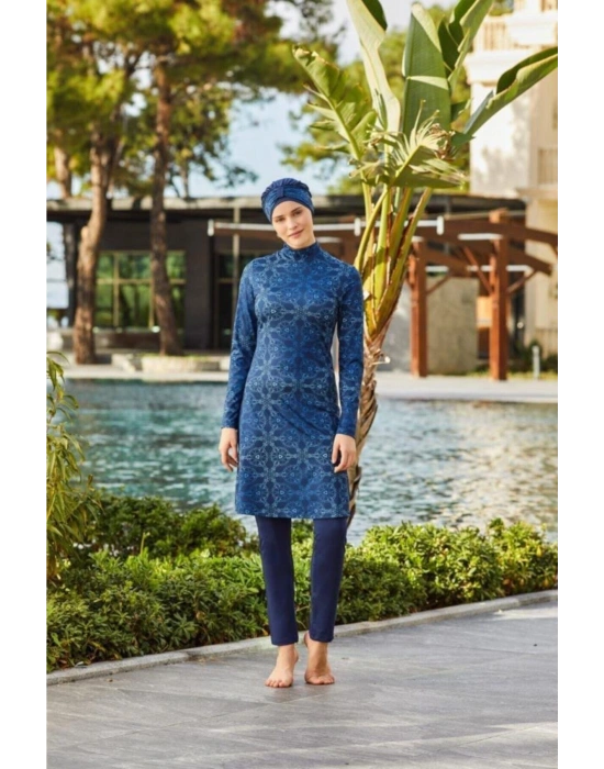 Kadın Lacivert Büyük Beden Lycralı Tesettür Mayo