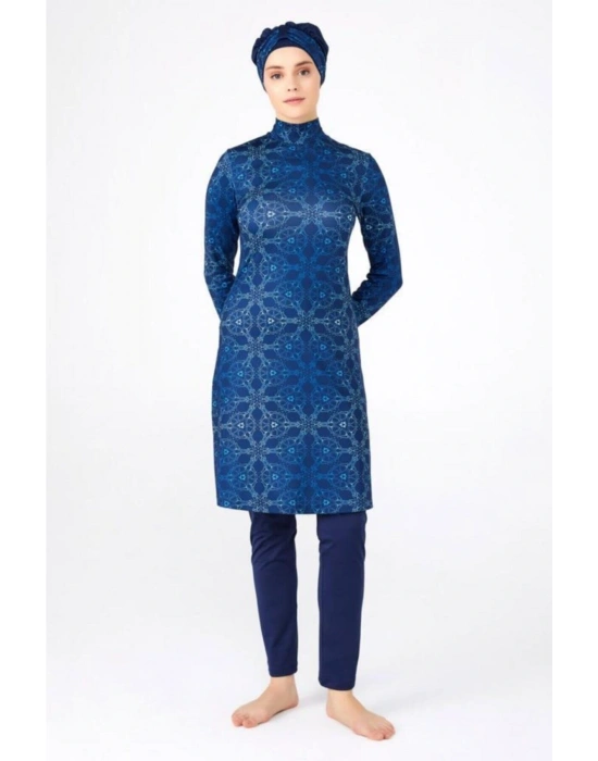 Kadın Lacivert Büyük Beden Lycralı Tesettür Mayo