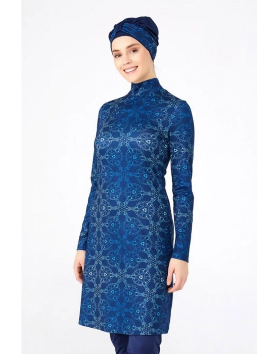 Kadın Lacivert Büyük Beden Lycralı Tesettür Mayo