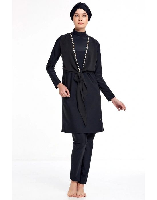 Özel Tasarım Tül Detaylı Hızlı Kuruyan Likralı Kumaş Tesettür Mayo 4341