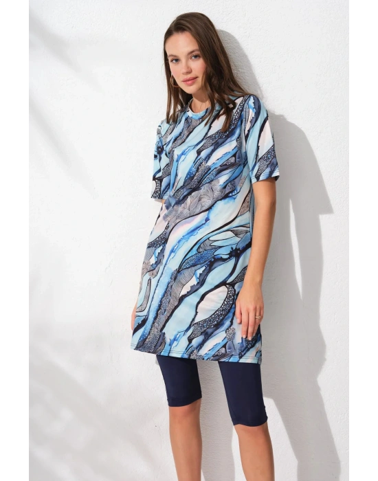 Yarımkollu Tesettür Mayo Desenli 231912 40 Beden