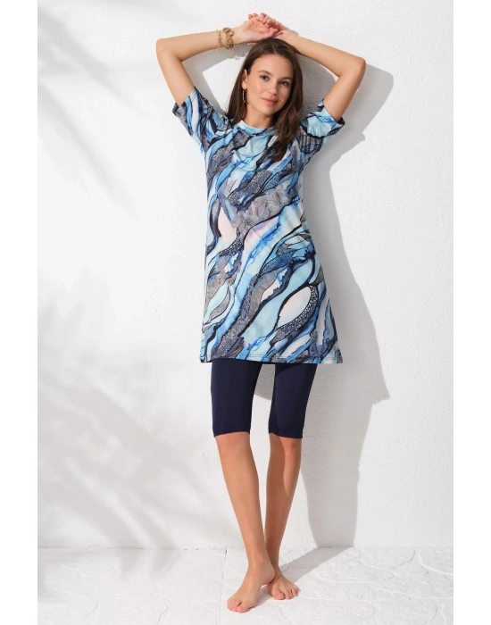 Yarımkollu Tesettür Mayo Desenli 231912 40 Beden