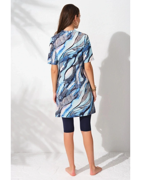 Yarımkollu Tesettür Mayo Desenli 231912 40 Beden