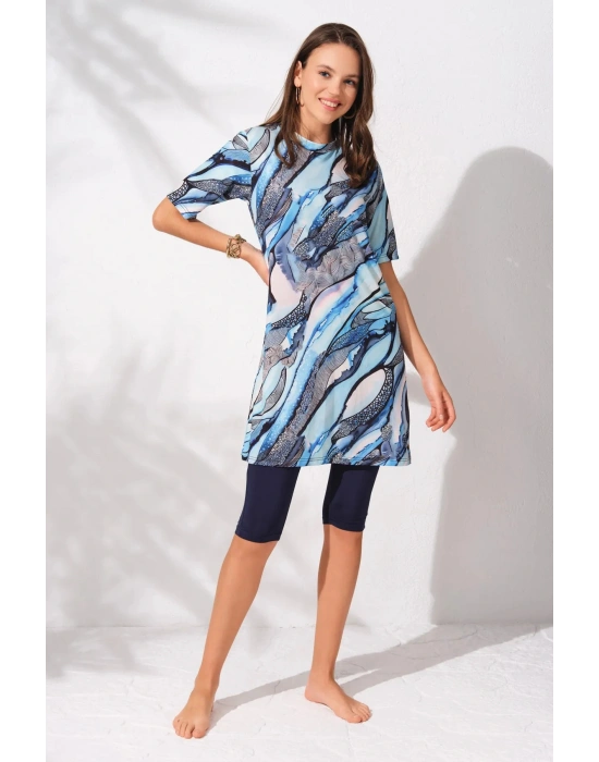 Yarımkollu Tesettür Mayo Desenli 231912 40 Beden